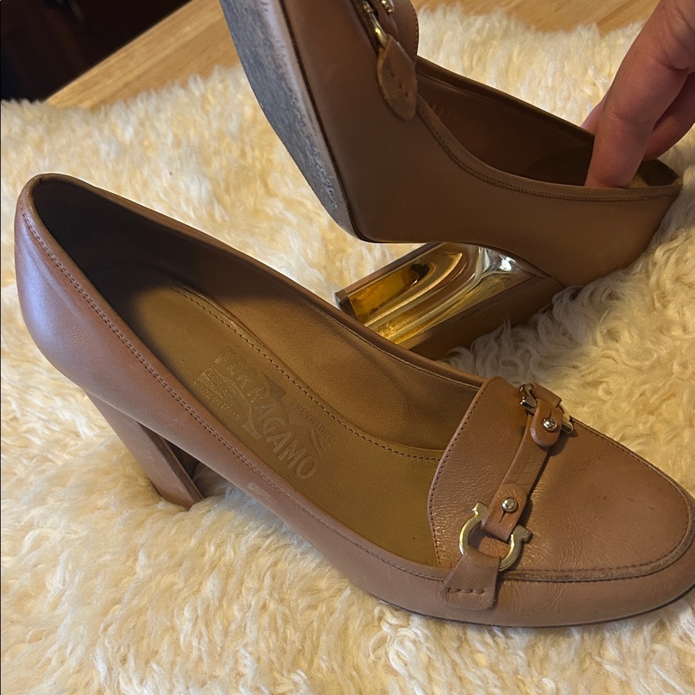 Ferragamo Tan Leather Heels